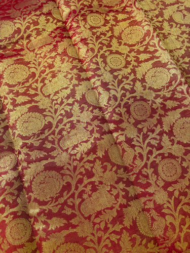 ShopNaya Exclusive | Metallic Brocade Kanchipuram Pure Silk Saree | Red | Pure Gold Zari | Handwoven | Ships from California